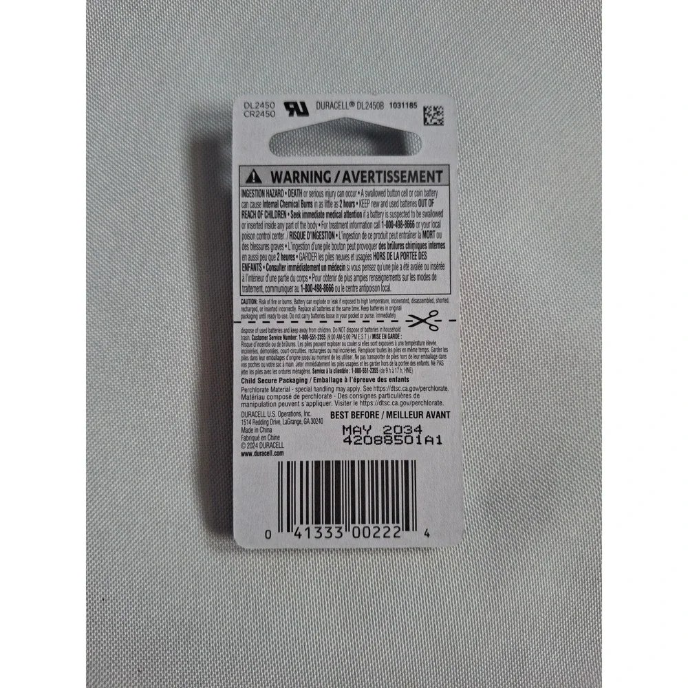 Duracell DL2450BPK 2450 Coin Cell Lithium Battery -‎ 1 Count